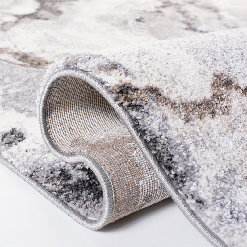 Makenna Abstract Gray/Beige Area Rug, Square 3'