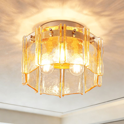 Modern 3-Light Amber Glass Flush Mount for Living & Dining Rooms