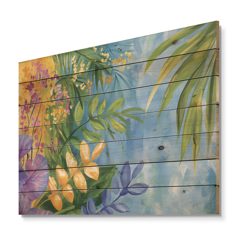Summer Jungle Path To Heaven III - Botanicals, impression sur bois jaune sur bois de pin naturel, H 34 po x l 44 po