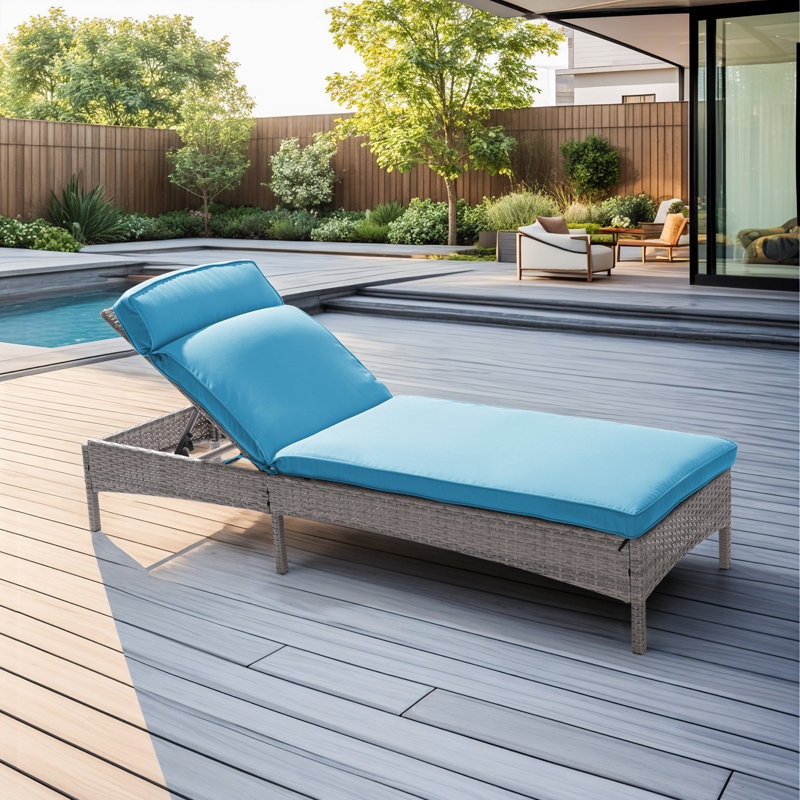 Saily Outdoor Wicker Chaise Lounge , Cushion Included, Lake Blue
