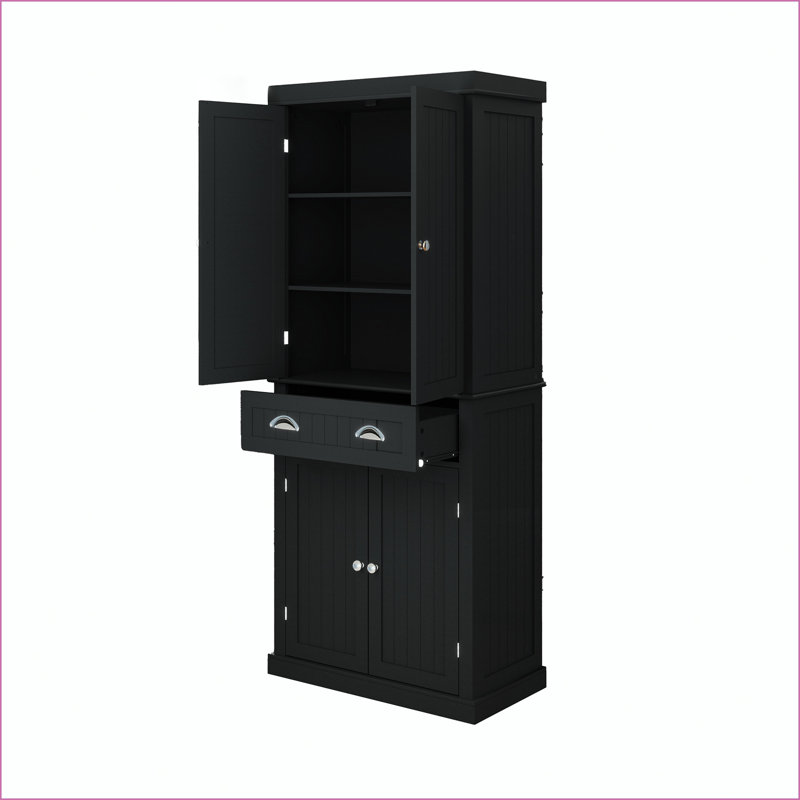 Armoire de rangement Kitchen Pantry, armoire autoportante noire 71 po avec 4 portes, tiroir, 2 tablettes réglables | Panneau de fibres à densité moyenne E1 | Peinture UV