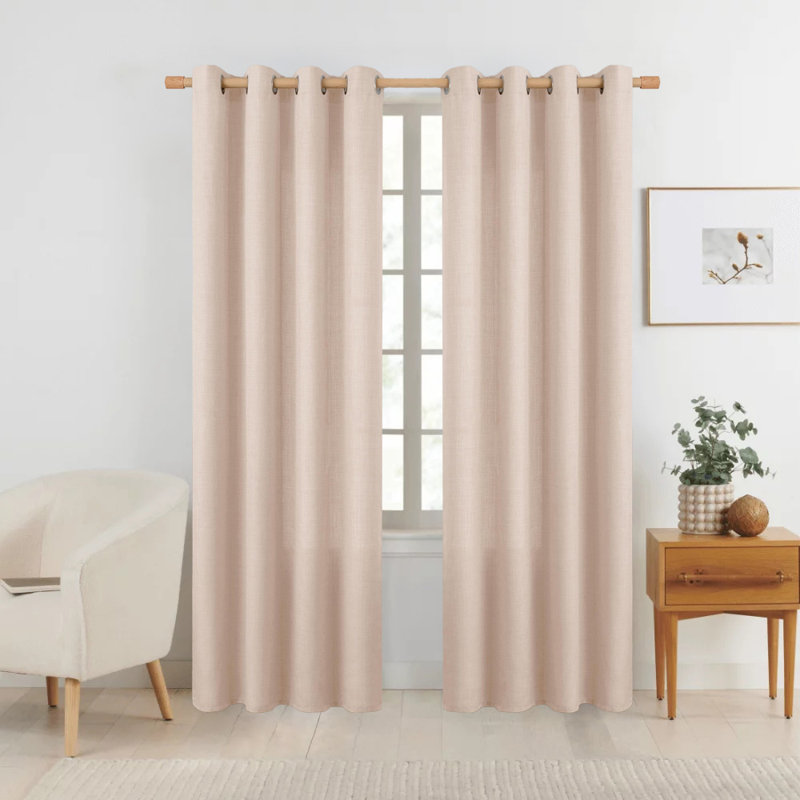 Semi Sheer Curtains, Grommet Top, Faux Linen, 2 Panels, 52" W x 84" L