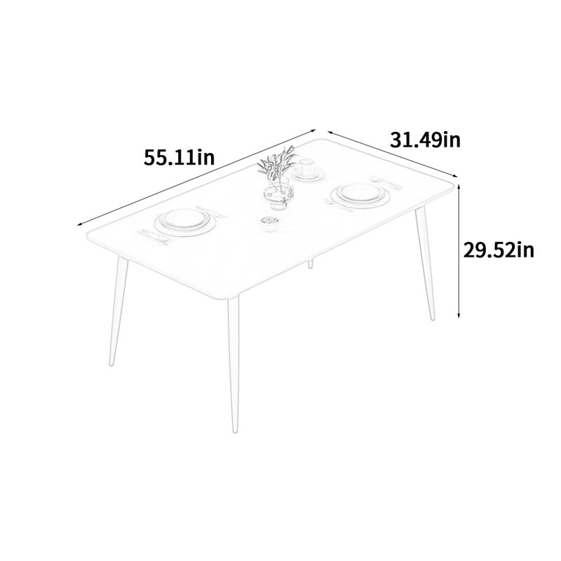 Table de salle à manger rectangulaire, H 29,52 po x L 55,11 po x l 31,49 po