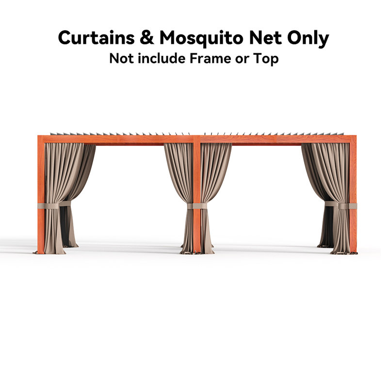 Aurora 10‘ X 20'  Universal Replacement Mosquito Netting And Curtains Set For Louvered Pergola, Sidewall Only, Grey