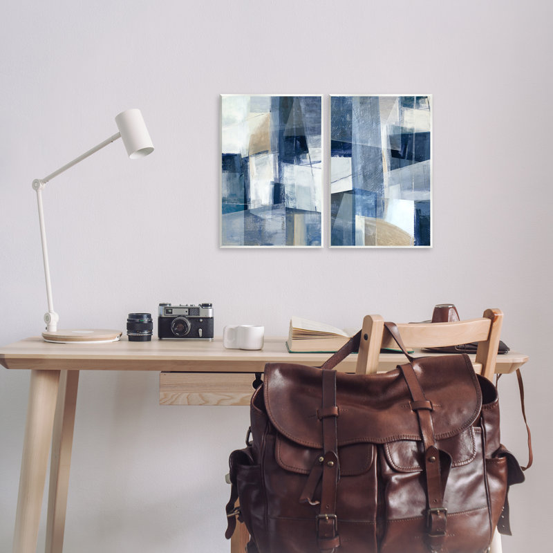 "Blue Geometrics", ensemble d'art sur plaque murale par Hannah Dawson, H 15 po x l 10 po