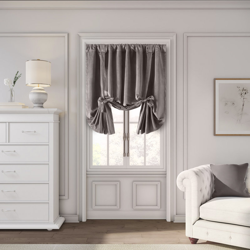 Premium Velvet Myreon Solid Color Room Darkening Thermal Rod Pocket Decorative Tie-Up Curtain Panel, Mauve