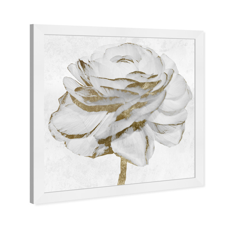 Blanc et rose doré - peinture encadrée, H 14 po x l 14 po, Cadre blanc