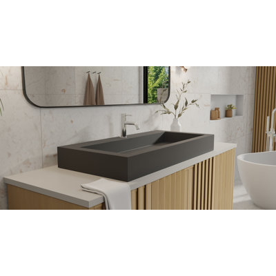 Lavabo de salle de bain vasque en résine 39,3 po x 18,8 po Badeloft WB-05-XL-MBLK
