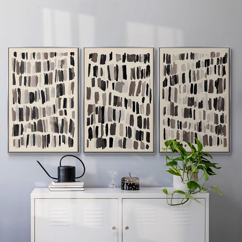 Craie et silex I, impression sur toile 3 pièces, Argent argent, H 36 po x l 72 po x P 2 po