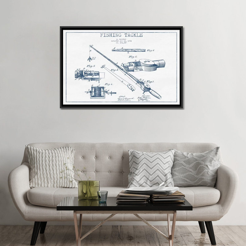 A. Wakeman Fishing Tackle Patent Sketch (Ink) by Aged Pixel - Gallery-Wrapped Canvas Giclée, Black Framed Canvas, No Mat