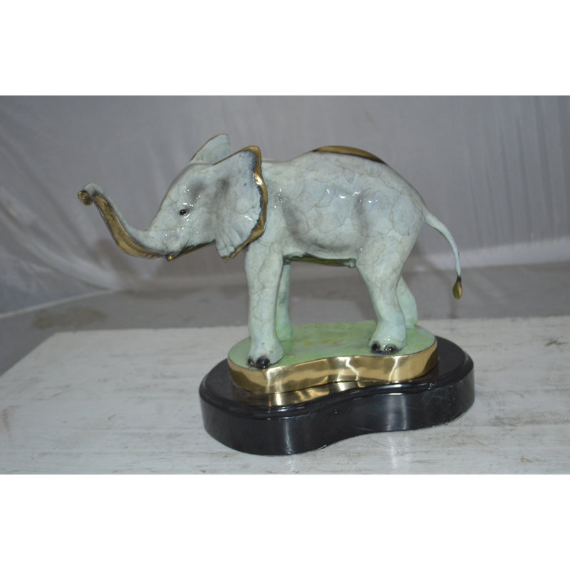 Elephant trunk Up Bronze Statue -  Size: 16"L x 9"W x 10"H.