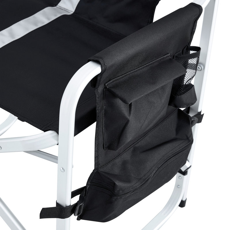 2 Folding Chair With Side Table & Pockets, 400Lbs Load Capacity, Black/Grey, Suited For Outdoor Fun Portable Storage, Great Events