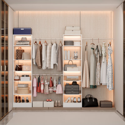 2-piece Adjustable Closet System, 119.72"–182.72" Expandable White Closet Organizer