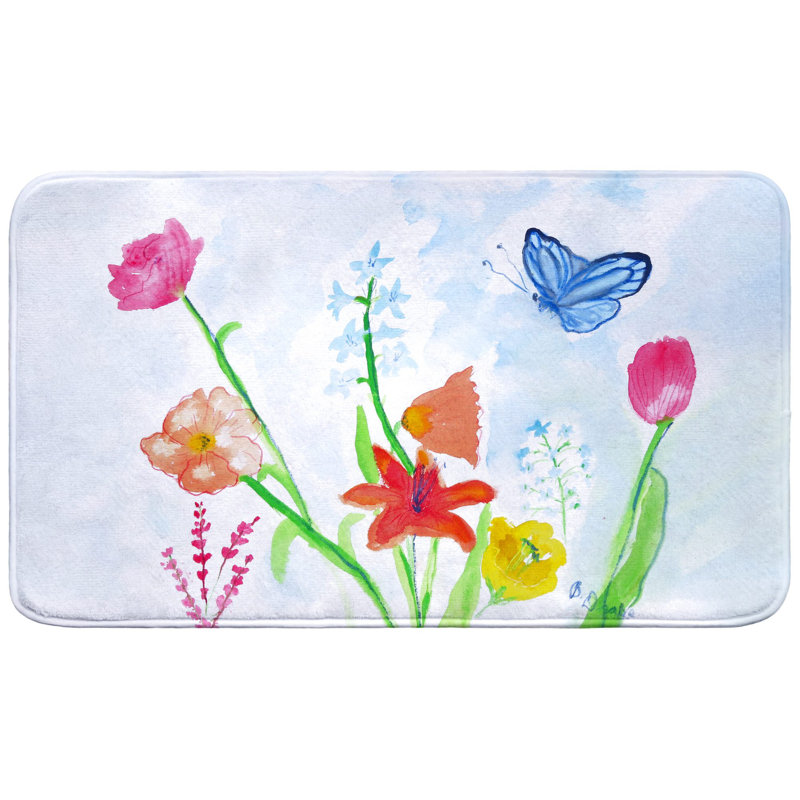 Blue Bird & Flowers Bath Mat, 30" L x 18" W