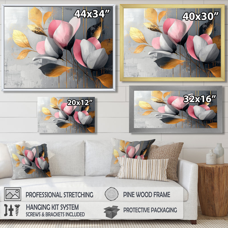 Medders - Floral Large Wall Art, Cadre flottant, H 24 po x l 32 po, Blanc