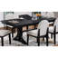 Table de salle à manger rectangulaire classique gris anthracite avec base à tréteaux, feuille de papillon et courbes gracieuses, conception transitionnelle, 6 sièges élégants et modernes, fabrication en bois cintré