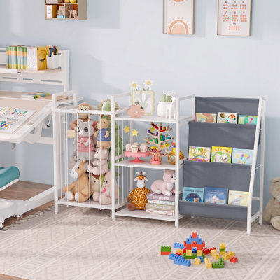 Organisateur de rangement de jouets pour enfants avec porte-livres, étagère à jouets multi-casiers, grande unité de rangement pour chambre d'enfant, aire de jeu