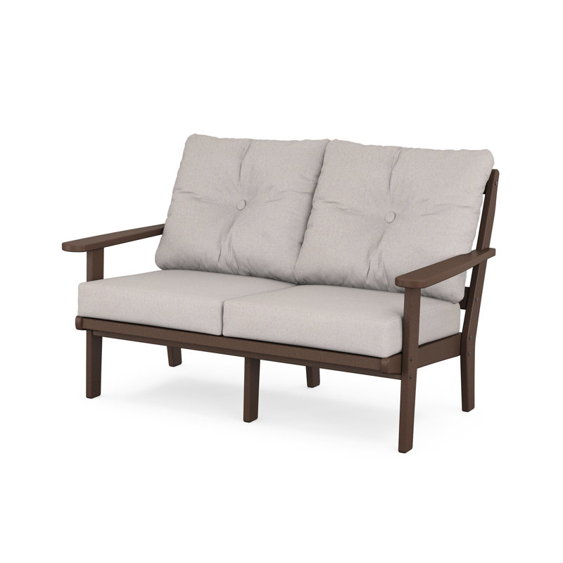 Mission Deep Seating Loveseat, Dune Burlap, Mahogany
