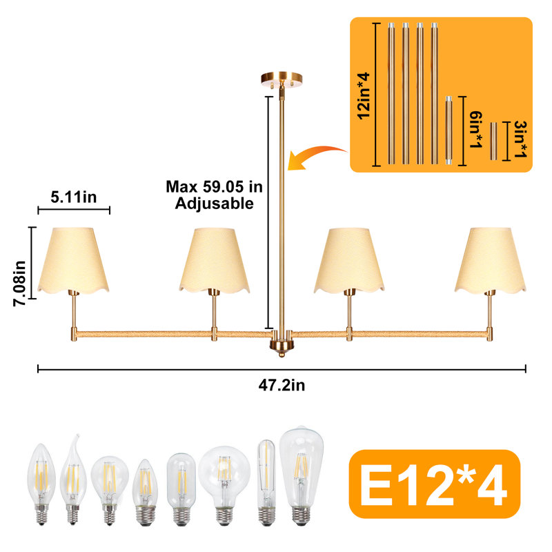 4 - Light Dimmable Kitchen Island Linear Chandelier
