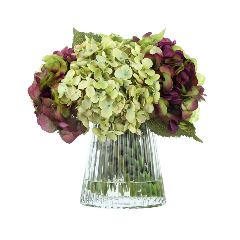 Fall Hydrangeas in Fluted Glass Vase