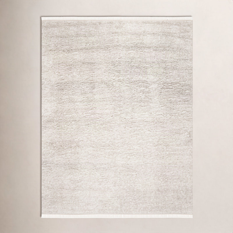 Wyly Handmade Shag Wool Beige Rug, Rectangle 8' x 10'