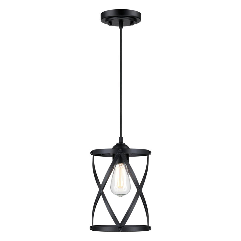 Luminaire suspendu cylindrique simple à 1 lumière Gingerich, Noir mat