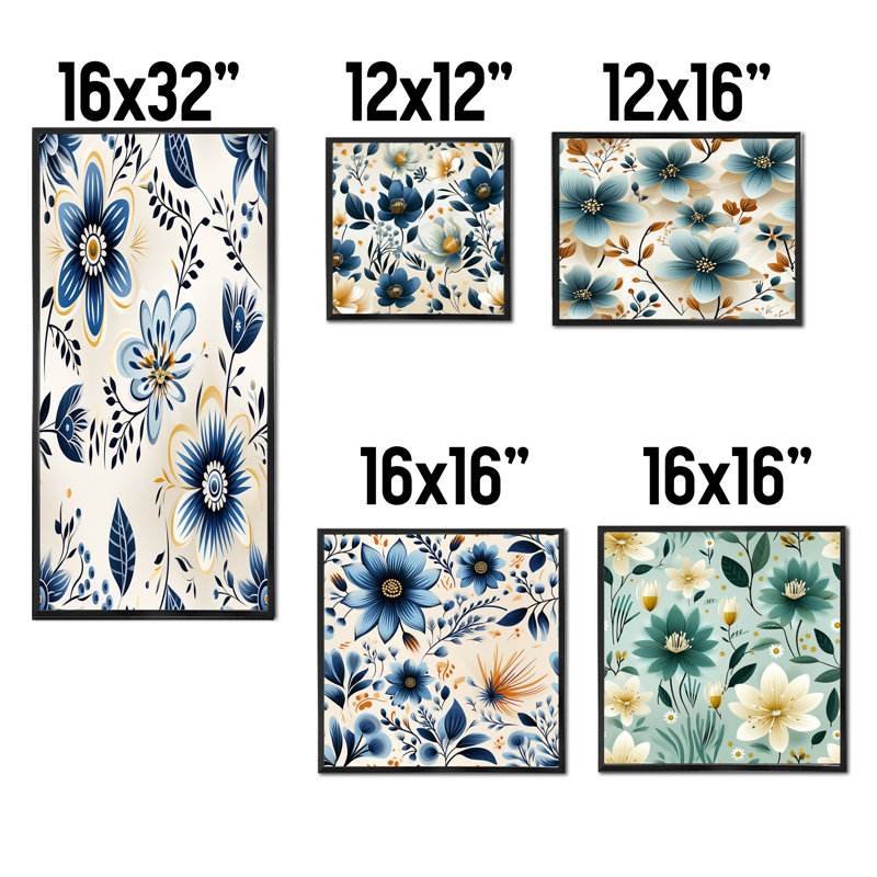 Lorimier - Ensemble de 5 reproductions d'art sur toile florales, Cadre flottant noir