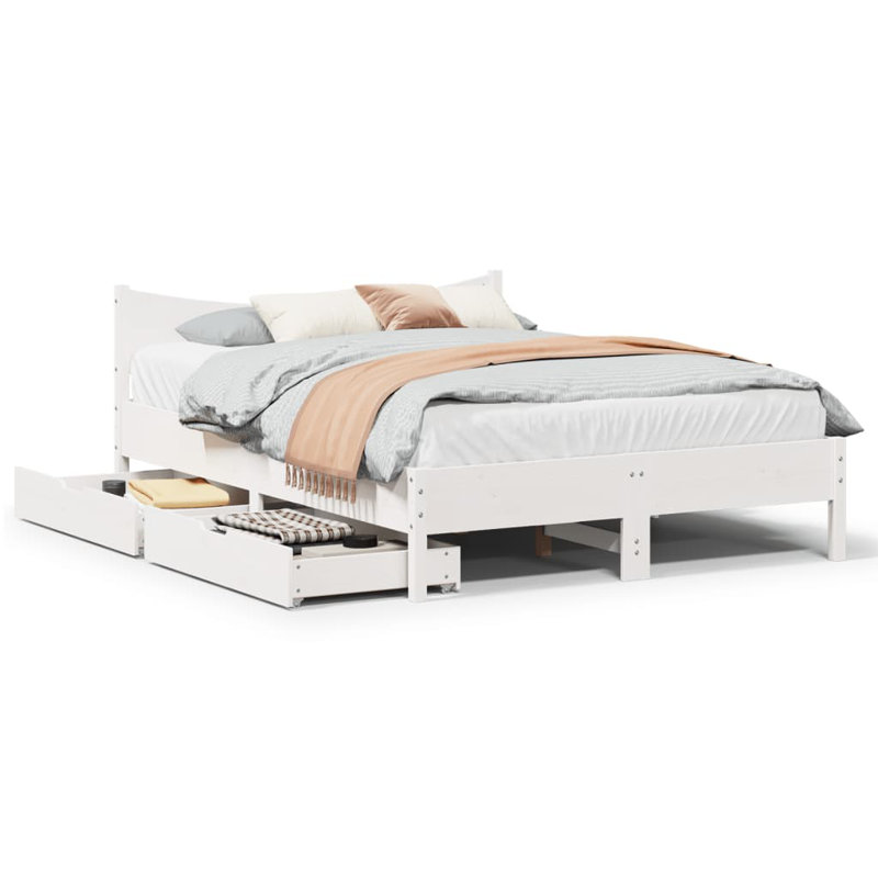 Solid Wood Storage Bed, White, 140 x 190cm