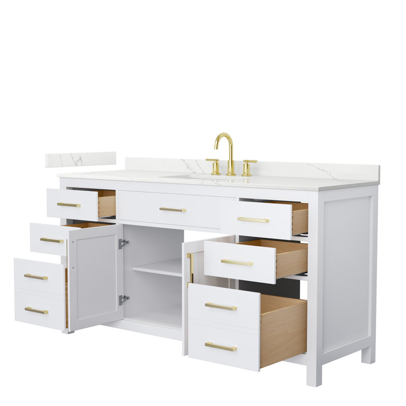 Beckett 66" Freestanding Single Bathroom Vanity with Quartz Top, Brushed Gold, White, Giotto Quartz