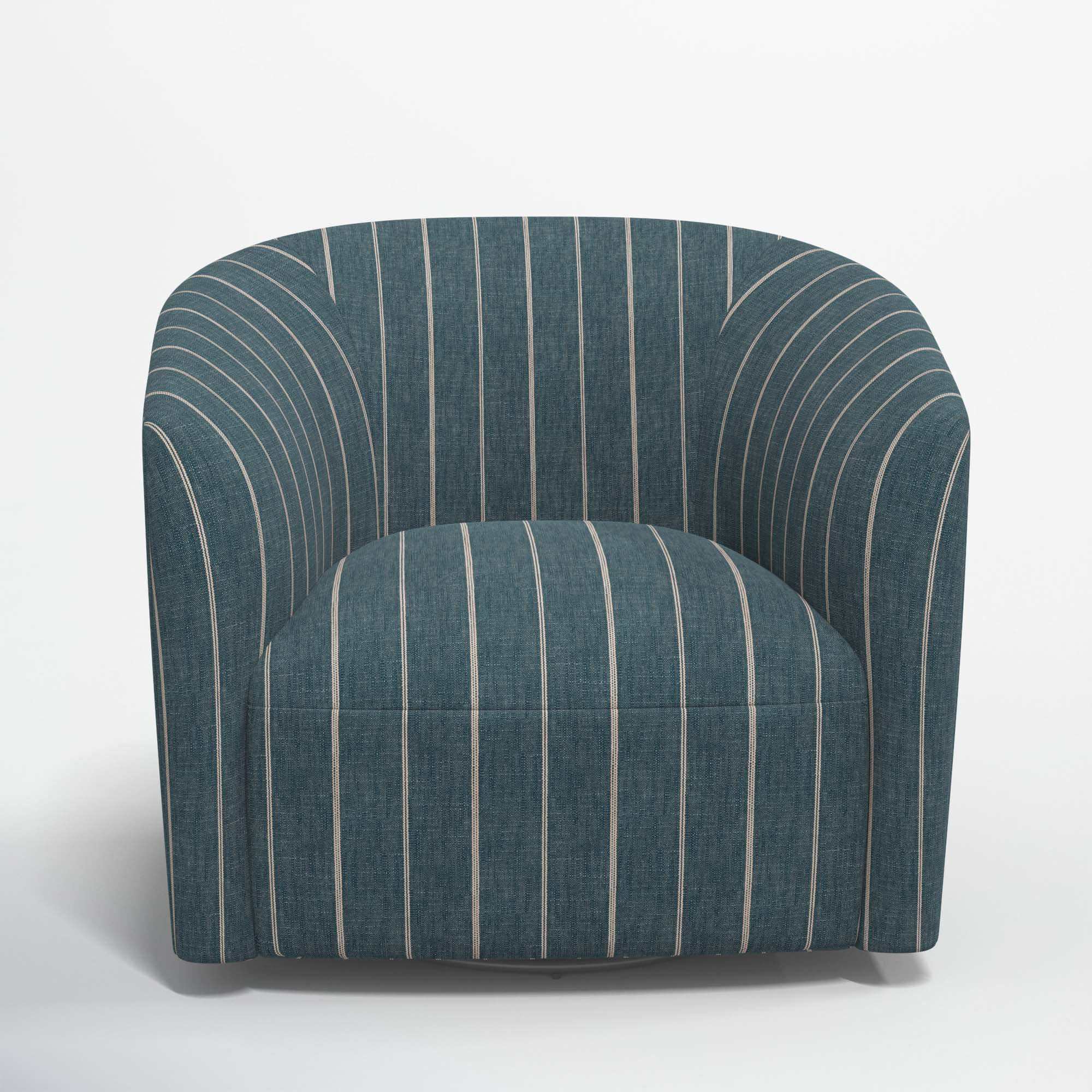 Marita Upholstered Swivel Barrel Chair, Fritz Indigo Stripe