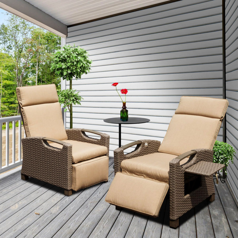 Outdoor Recliner Chair, Beige, Brown