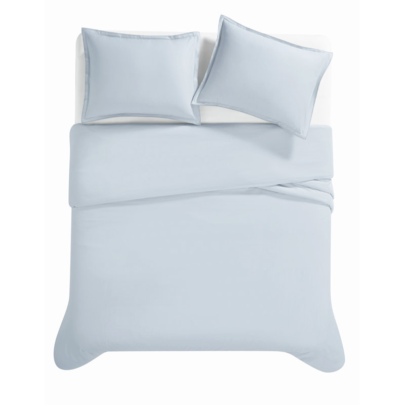 Vince Camuto 400TC Percale 3 Piece Duvet Set, King Duvet Cover + 2 Shams, Light Blue