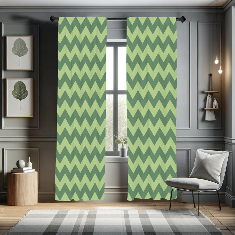 Rideaux à chevrons George Oliver, zigzag géométrique abstrait, L 28 po x L 63 po, Turquoise / beige