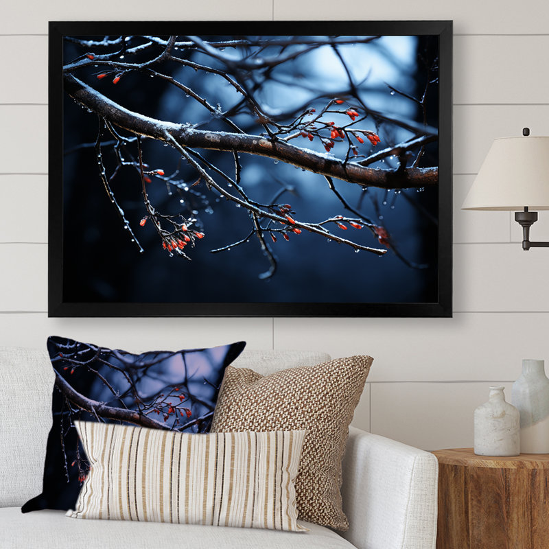 «Moonlit Canopy Winter Tree III», art mural paysage d'hiver, Cadre d'angle fermé noir, H 12 po x l 20 po x P 1 po
