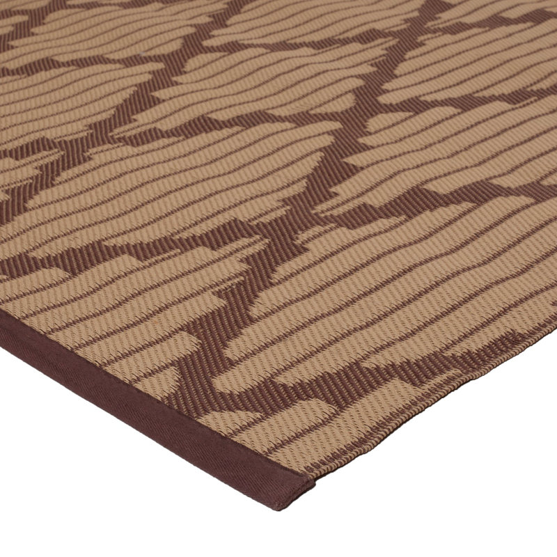 Brown Geometric Diamond Flatweave Leather Rug - 4' x 6'