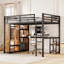 Structure de lit mezzanine multifonctionnelle grand format avec bureau intégré, garde-robe et tablettes de rangement, panneau de fibres à densité moyenne et fabrication en métal-129195095