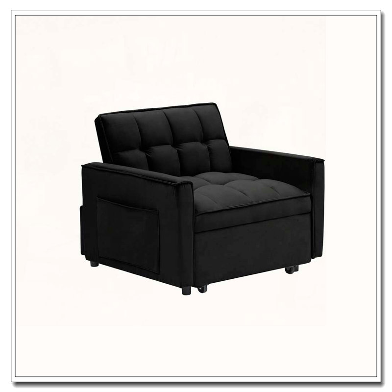 Fauteuil club en velours d'appoint convertible, Noir