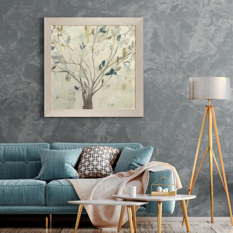 Arbre de bleu II, reproduction d’art encadrée, H 27,5 po x l 27,5 po x P 1,5 po, Toile blanche encadrée, Pas de tapis