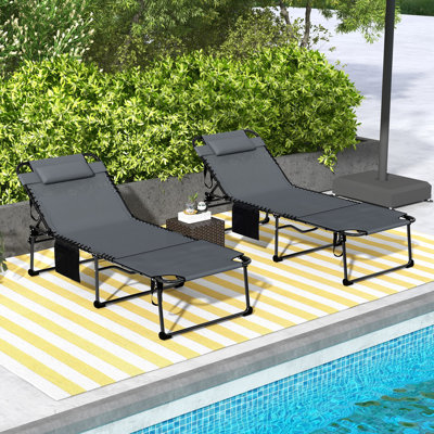 Gray Outdoor Lounge Chair, 5 Back, Reading Face Hole, Side Pocket & , Folding For Beach, Yard, Patio Use Chair With Options, Pocket, Foldable, Patio, Yard Sun