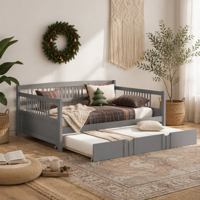 Daybed Wood Bed with Twin Size Trundle