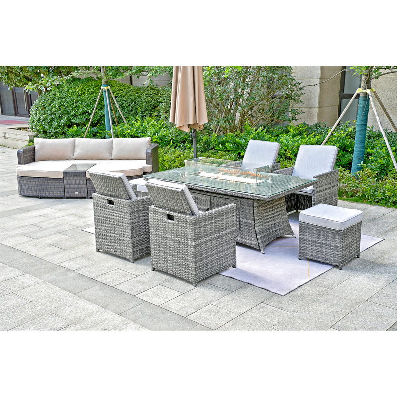 11 - Person Wicker Patio Dining Set with Rectangular Table , Cushions Included