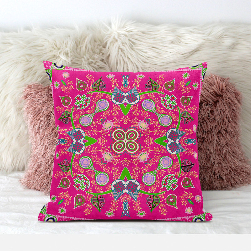 Paisley Outdoor Reversible Throw Pillow, 20" x 20", Hot Pink