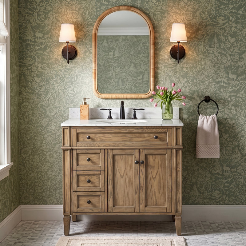 Rivers 36'' Single Bathroom Vanity with Marble Top, Driftwood