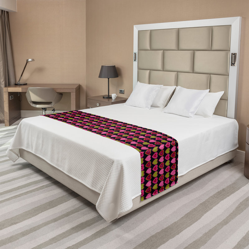Ambesonne Valentine's Day Bed Runner Dots and Hearts Ruby Pink, King