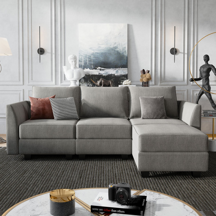 Manusite L-Shaped Modular Sectional Upholstered Couch With Storage Seat
