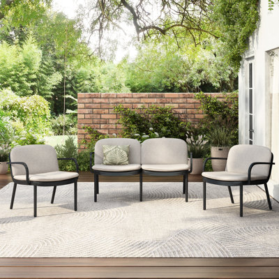 Patio d'extérieur, structure noire, coussin beige, confortable, nécessitant peu d'entretien, rembourrage en polypropylène antirouille, léger et respirant, mélange et agencement
