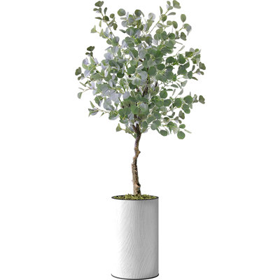 Arbre artificiel dans un pot de fleurs moderne, faux arbre en soie d'eucalyptus (décoration en pot et arbre)