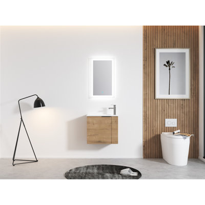 Bathroom Vanity With Sink, 22 Inch For Small Bathrooms, Floating Style, Soft Close Door, Ceramic Washbasin, Matte Black Pull Handle 22X13, Bathroom, Design, Accent, Modern