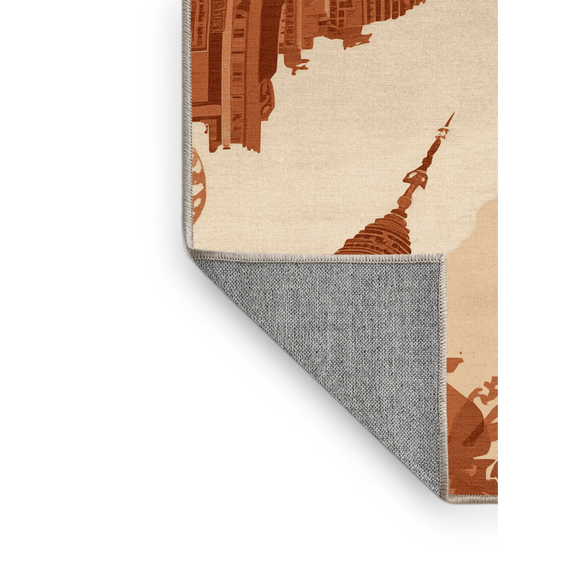 Machine Washable Parez Chiang Mai Temples Global Inspired Oriental Rug in Beige – Beige Binding, 5x8