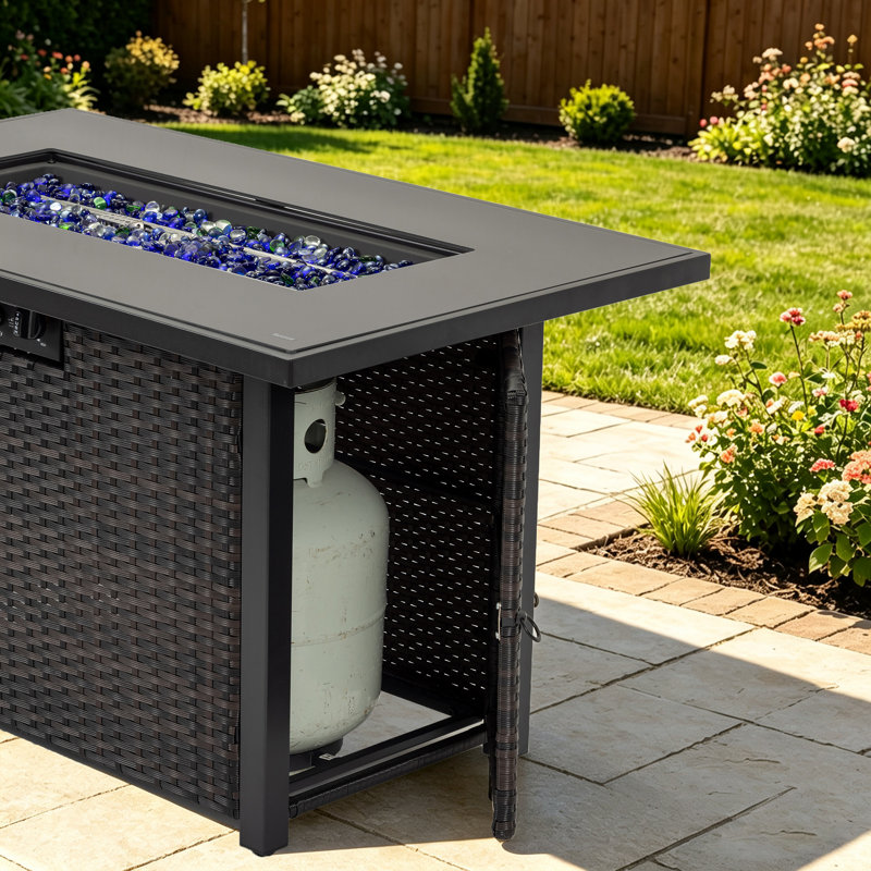 Table rectangulaire pour foyer d'extérieur au propane de 44 pouces, 50 000 BTU avec pare-vent en verre trempé, Brown